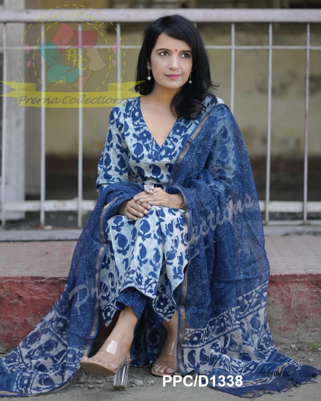 Hand Block Printed Cotton Suit With Mulmul Dupatta