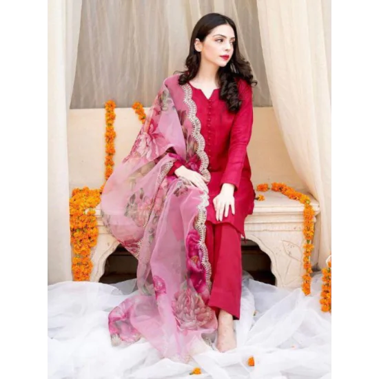 Pink Maska Silk Cotton With Full Sleeve And Fully Stitching Shalwar Kameez