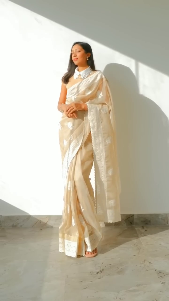 Sand Yellow Designer Tussar Silk Saree