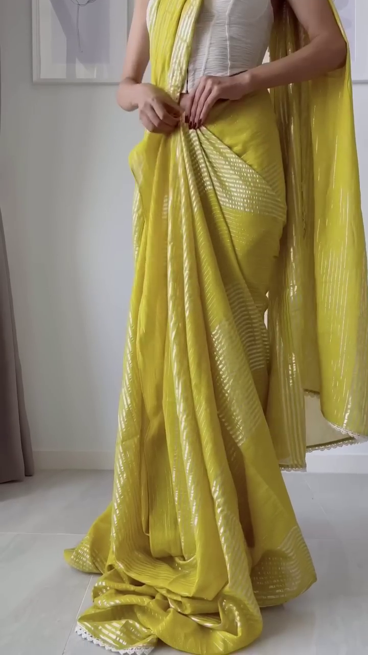Lemon Yellow Linen Soft Cotton Saree Design