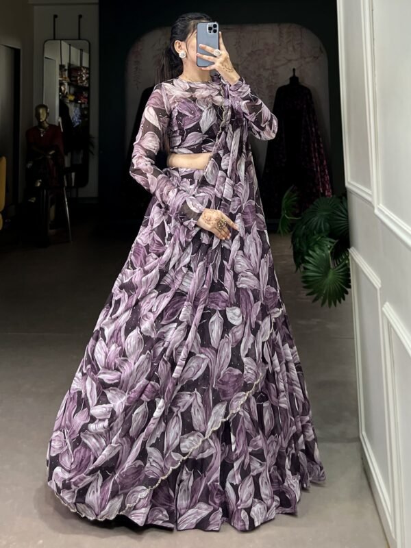 Fascinating Purple Digital Printed Silk Lehenga Choli With Dupatta - Image 2