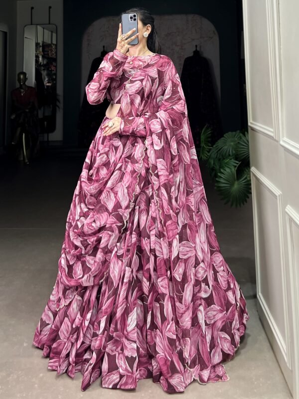 Mesmerizing Wine Digital Printed Silk Festival Wear Lehenga Choli - Image 2