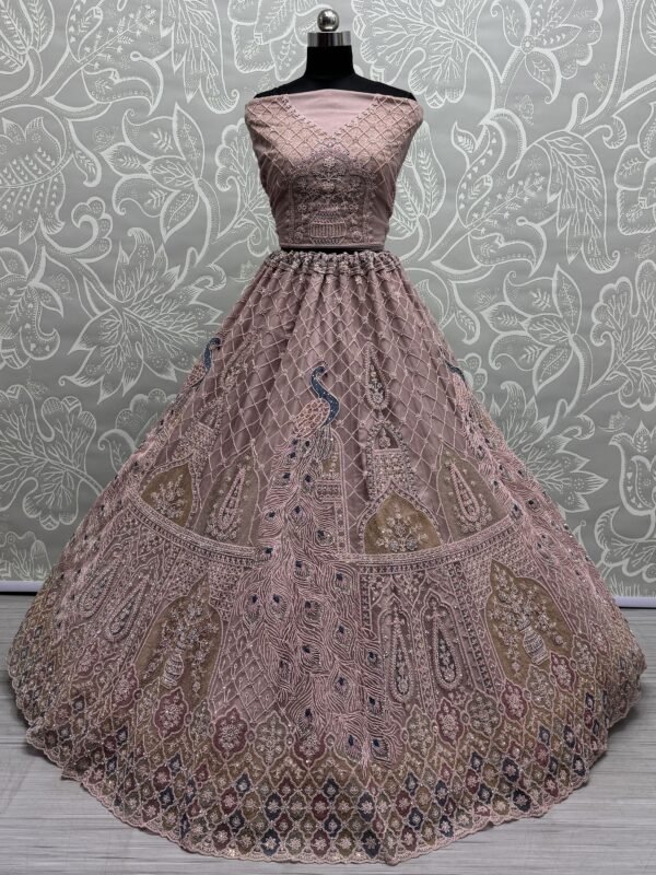 Gorgeous Peach Sequins Net Engagement Wear Lehenga Choli - Image 2
