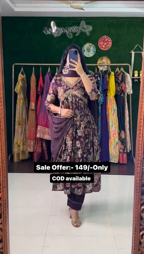 Purple Color Alia Cut Floral Printed Suit Set