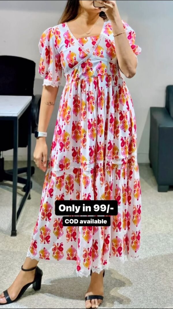 Multi Color Knee Length Regular Wear Dress