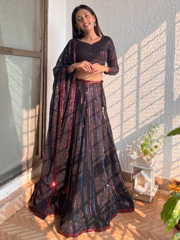 Incredible Black Sequins Georgette Party Wear Lehenga Choli