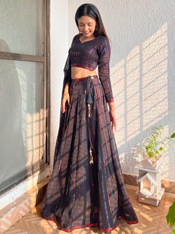 Incredible Black Sequins Georgette Party Wear Lehenga Choli - Image 2
