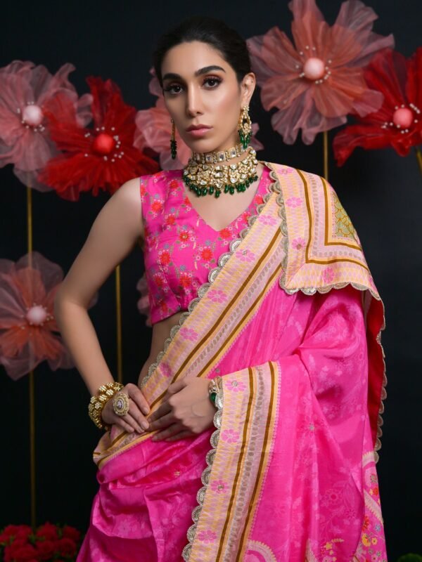 Adorable Pink Zardosi Work Silk Wedding Lehenga Choli With Dupatta - Image 2