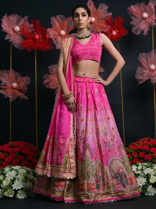 Adorable Pink Zardosi Work Silk Wedding Lehenga Choli With Dupatta