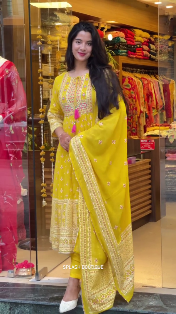 Latest Yellow Cotton Salwar Suit For Festival - Image 2