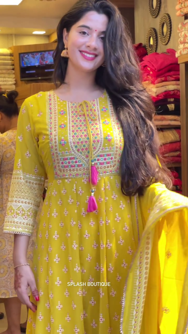 Latest Yellow Cotton Salwar Suit For Festival